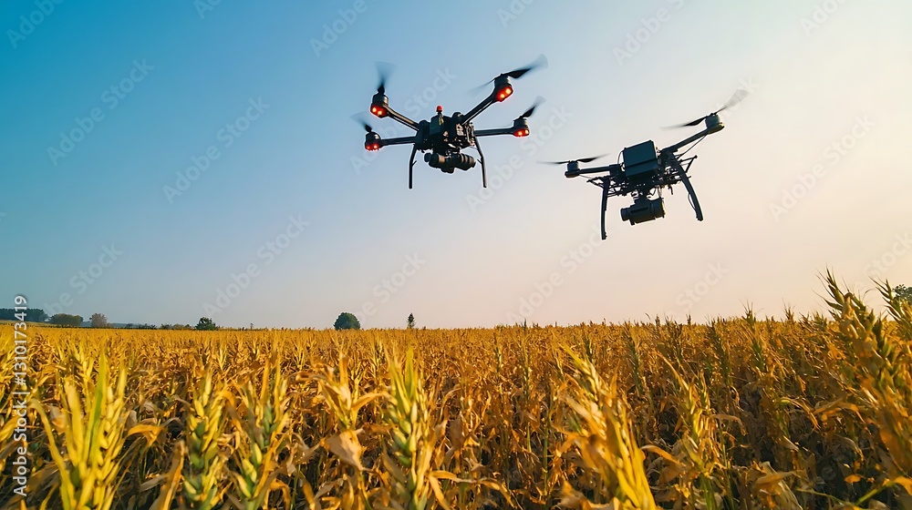 Poster a high-tech farm using precision agriculture and automated machinery