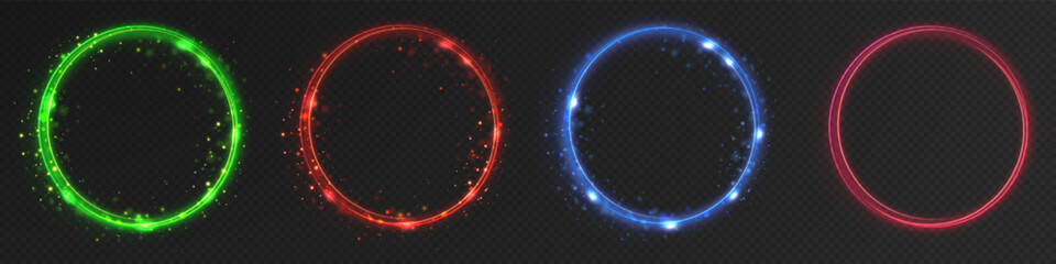 Modern magic witchcraft circle with runes. Ethereal fire portal sign with strange flame spark. Decor elements for magic doctor, shaman, medium. Luminous trail effect on transparent background.
