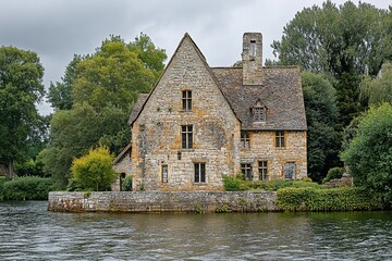 Fototapeta premium Stone house by tranquil water