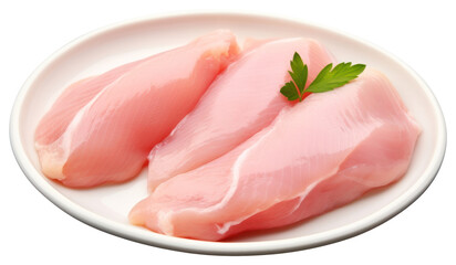 PNG Raw chicken fillets plate meat food.