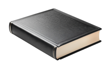Classic black hardcover book resting on a white surface with clean lines and minimal distractions for a timeless look