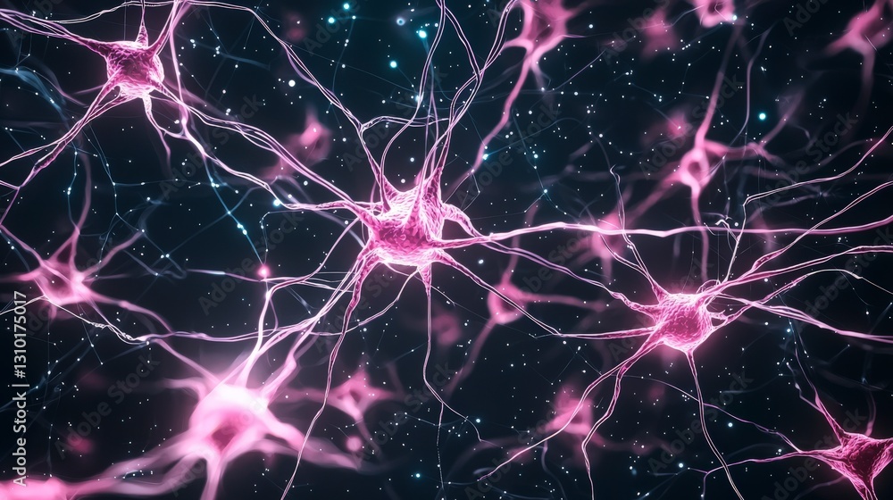Poster vibrant depiction of interconnected neurons with a cosmic background, showcasing the complexity of n