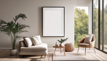 Stylish ISO A Paper Size Poster Mockup Showcasing a Living Room Wall Artwork in a Modern, Minimalist Setting, Perfect for Home Decor and Design Inspiration