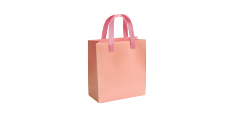 Pink shopping bag with handles isolated on transparent background