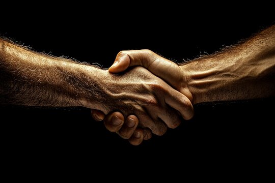 Strong handshake against dark background