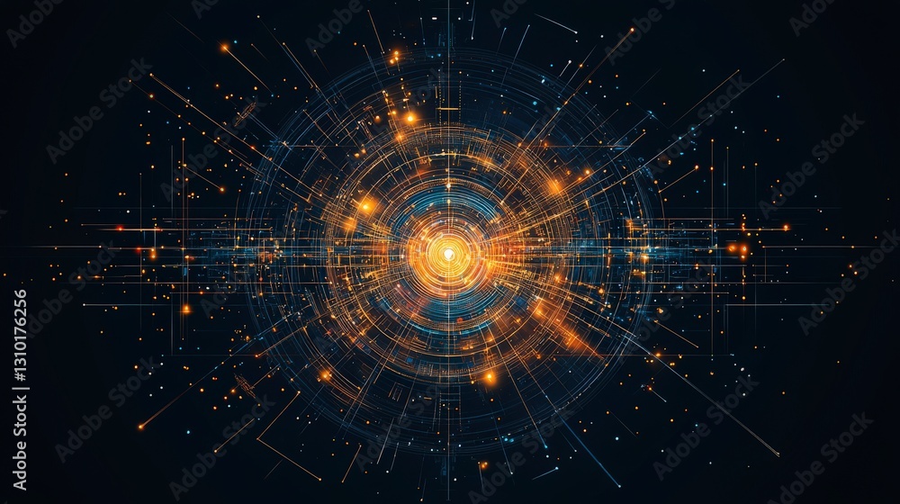Poster abstract visualization of energy and light, featuring glowing particles and intricate patterns again