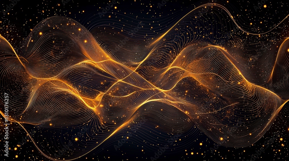 Poster abstract wave patterns in golden hues against a dark background create a mesmerizing visual effect.