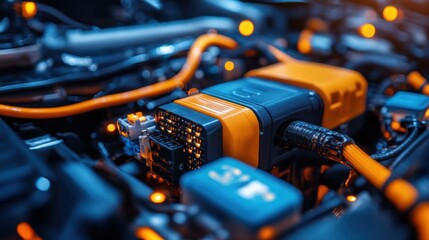 Close-up of electric vehicle power unit.