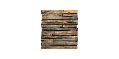 Rustic wooden wall panels isolated on transparent background