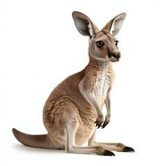 Fototapeta premium Studio Shot of Cute Young Kangaroo - Isolated Front View of Playful Australian Marsupial