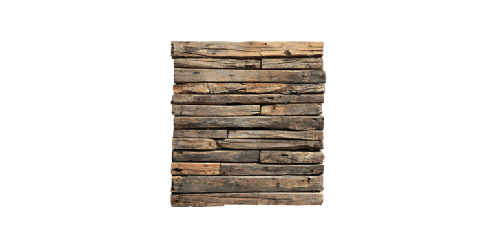 Rustic wooden wall panels isolated on transparent background