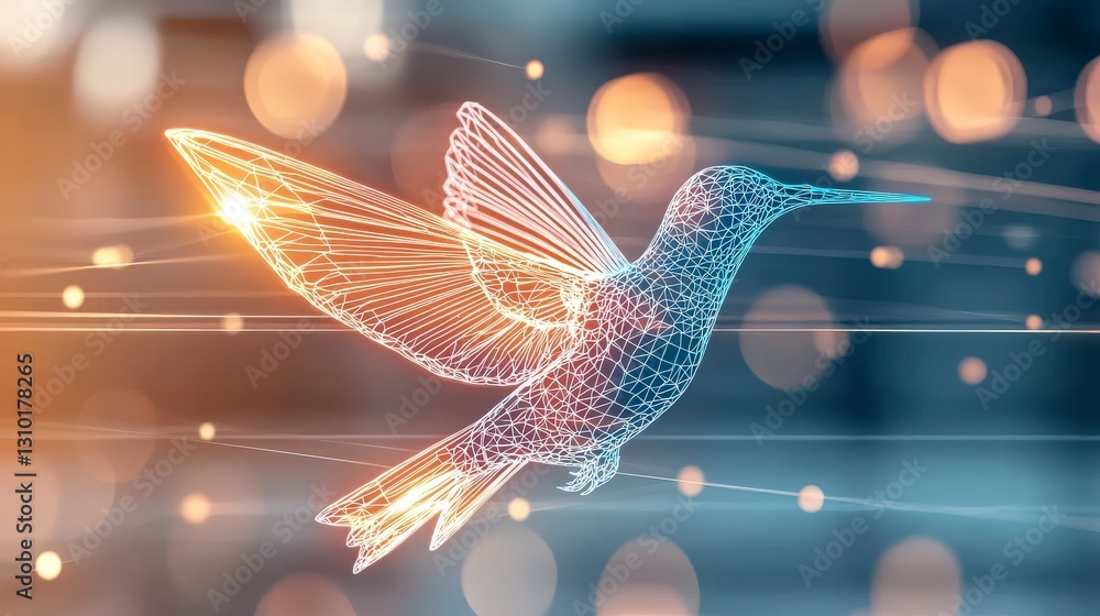 Poster a digitally rendered hummingbird with glowing particles creates a dynamic and vibrant visual effect 