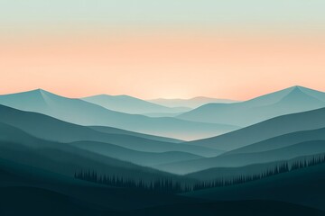 Misty mountain sunrise landscape illustration