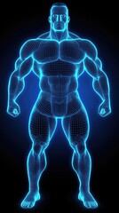 Digital muscular male figure, anatomical representation, graphic design, possible use in health, fitness, or sports