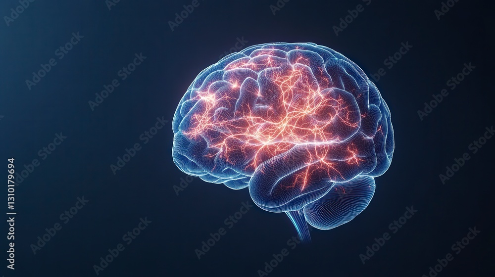 Poster a glowing, abstract representation of a human brain with interconnected lights, symbolizing neural a