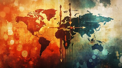 World Map Conflict Arrows Clash Illustration