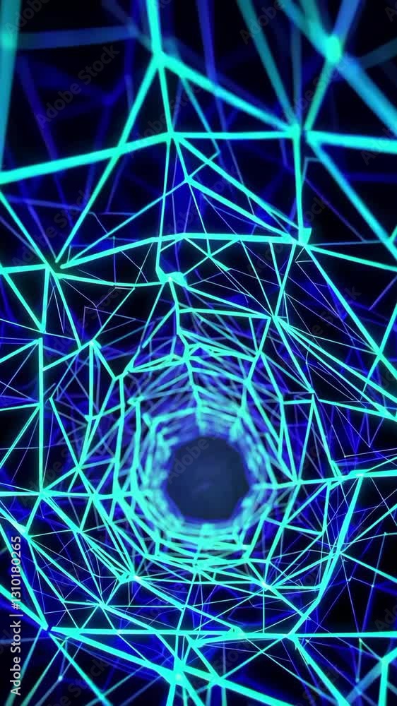 Poster a captivating visual of intricate blue lines forming a tunnel effect, ideal for backgrounds and inno