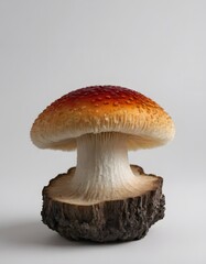 A single, isolated mushroom on a white background