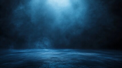 mysterious dark blue scene with fog and radiant beams