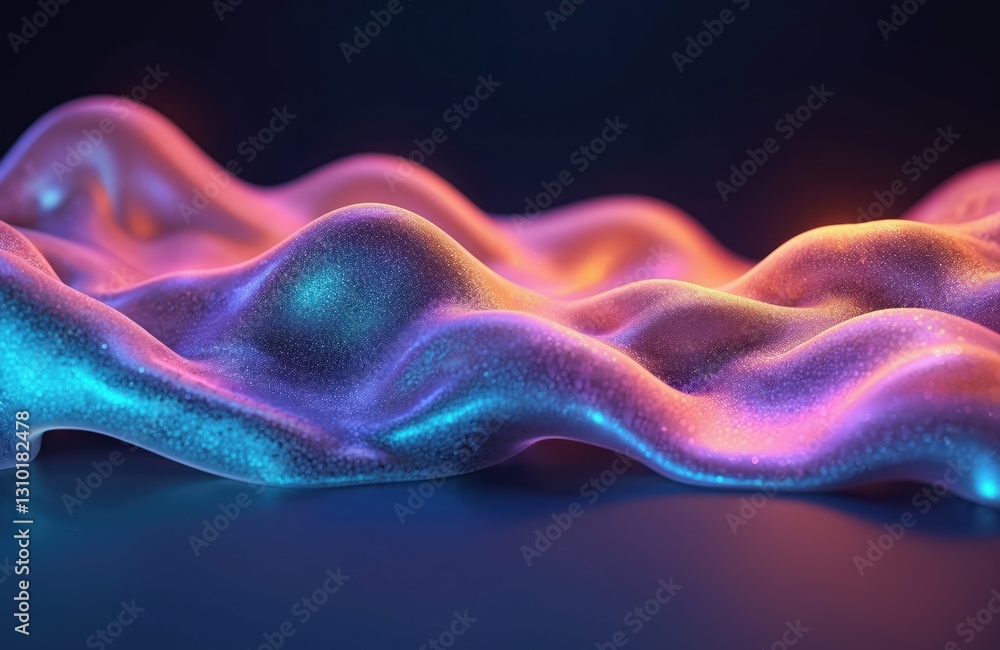 Poster abstract neon waves with liquid shapes on dark background. iridescent holographic colors with fluid 