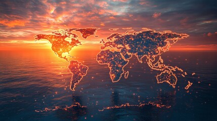 Connected World with Global Network of Lights and Lines