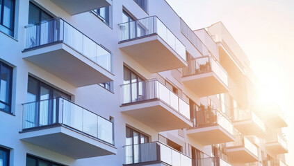 Modern and new apartment building. Multistoried modern, new and stylish living block of flats. 
