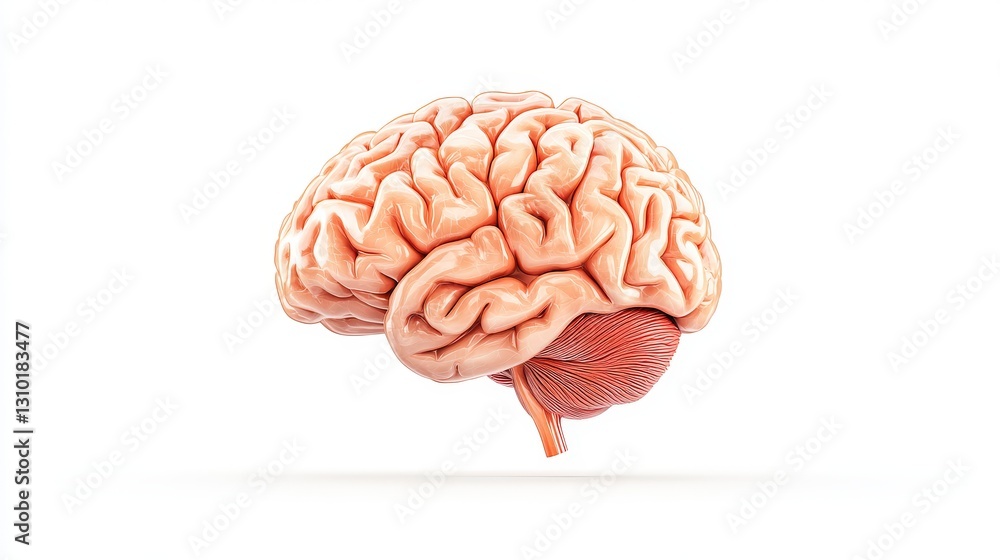 Poster brain illustration showing detailed folds and structure, emphasizing biological complexity and neura