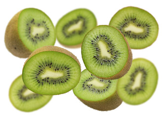 Fototapeta premium Kiwi Fruit Slice Close Up, Fresh and Healthy Food, Green Color, Isolated collection