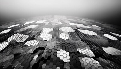 abstract black and white color tone soft gradient art and hexagonal shapes perspective background