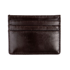 Simple small leather wallet that serves to store a few cards and a little money, isolated on white background