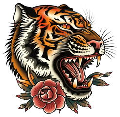Obraz premium PNG Traditional tattoo illustration of tiger head wildlife animal mammal.