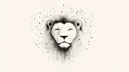   Black & white drawing of a lion w/ splattered mane