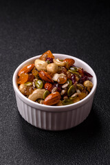 Honeyed cashew nuts, walnuts, hazelnuts, pine nuts and dried fruits