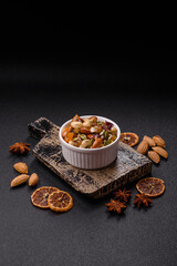 Honeyed cashew nuts, walnuts, hazelnuts, pine nuts and dried fruits