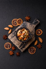 Honeyed cashew nuts, walnuts, hazelnuts, pine nuts and dried fruits