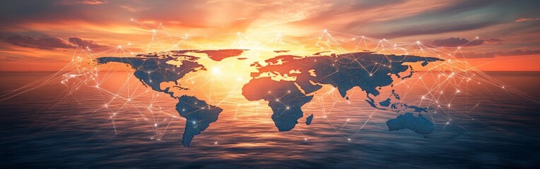 Connected World with Global Network of Lights and Lines