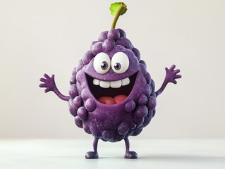 Fototapeta premium Cheerful purple cartoon fruit character