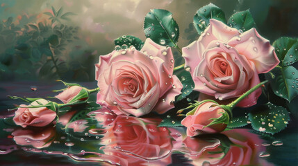 Fototapeta premium pink rose with water drops