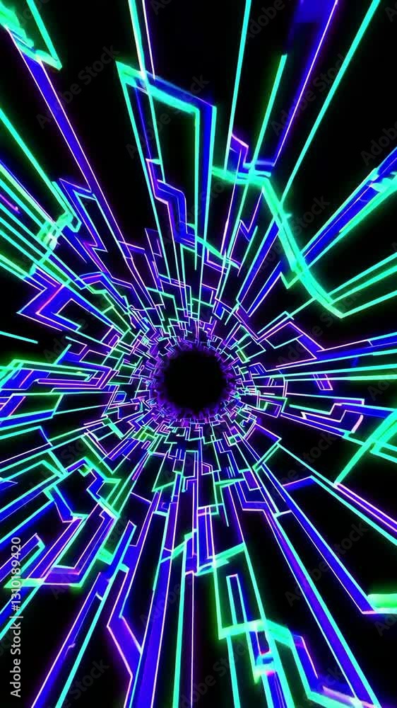 Poster experience an immersive neon tunnel filled with pulsating colors and striking geometric patterns tha