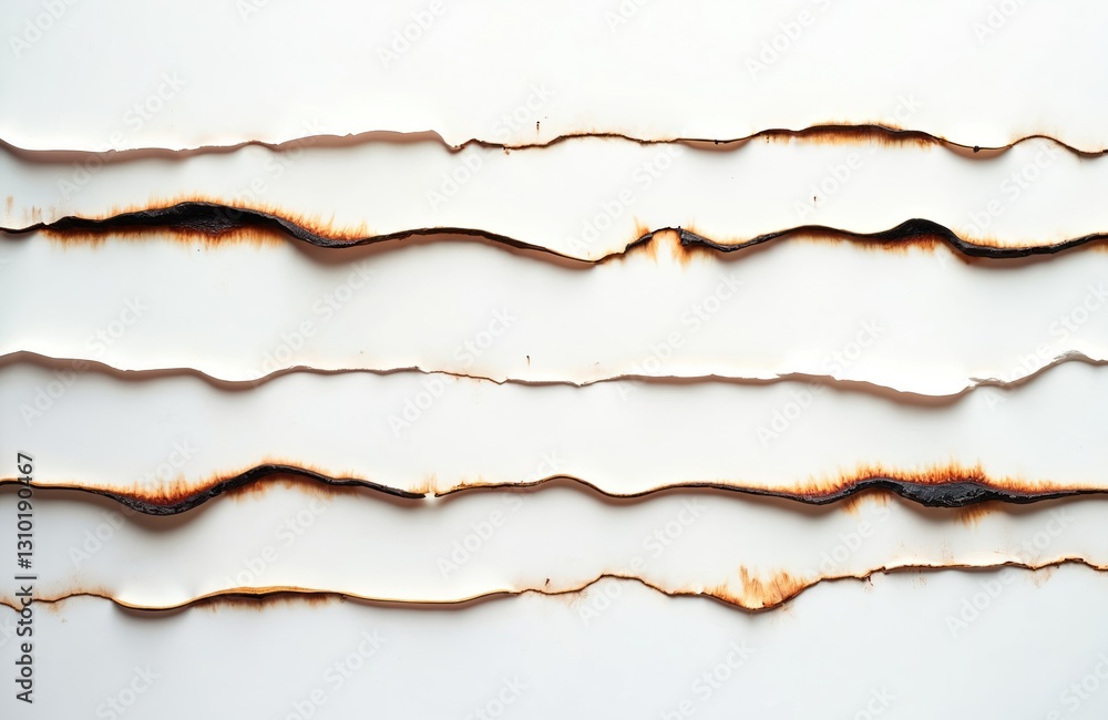 Aufkleber macro image of white paper sheets with scorched waved edges. burned parchment texture. damaged rippe