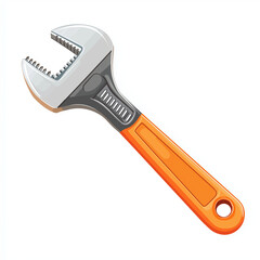 Obraz premium Illustration of an adjustable wrench with an orange handle, isolated on a white background. A versatile tool for mechanics, repairs, and construction work