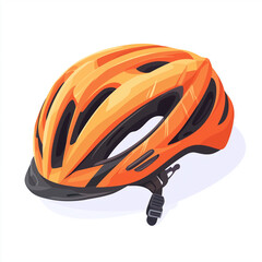 Fototapeta premium An orange aerodynamic bicycle helmet with air vents and an adjustable chin strap, designed for cycling safety and sports activities