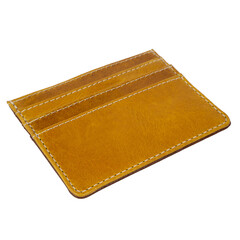 Simple small leather wallet that serves to store a few cards and a little money, isolated on white background