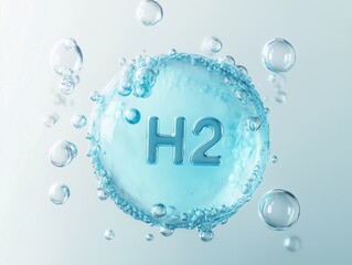 Hydrogen Molecule H2 in Water Bubble Clean Energy Concept