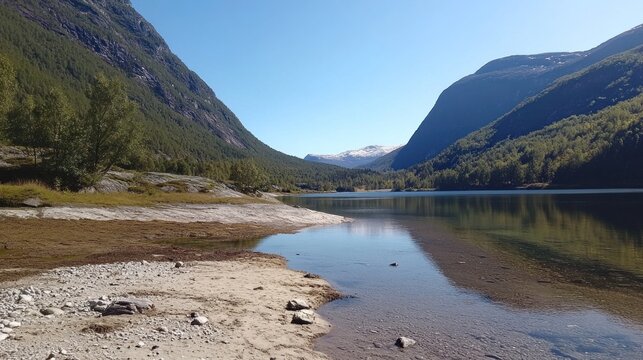Serene lake nestled in a mountain valley