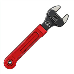Obraz premium A red-handled adjustable wrench with a black metal head, perfect for tightening and loosening pipes.