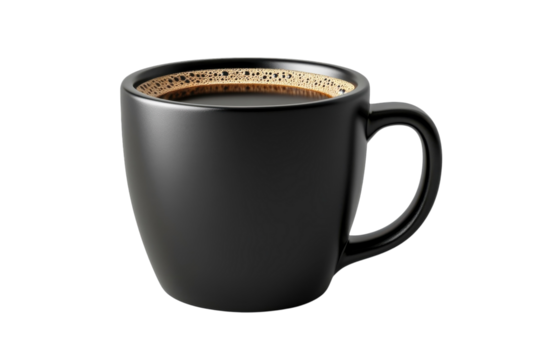 Rich black coffee in a sleek ceramic cup on a simple white background, showcasing the elegance of minimalism