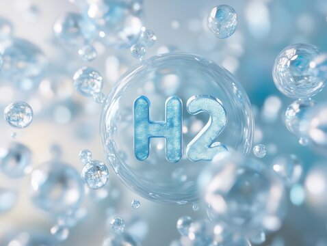 Hydrogen Molecule H2 in Water Bubble Clean Energy Concept