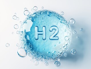 Hydrogen Molecule H2 in Water Bubble Clean Energy Concept