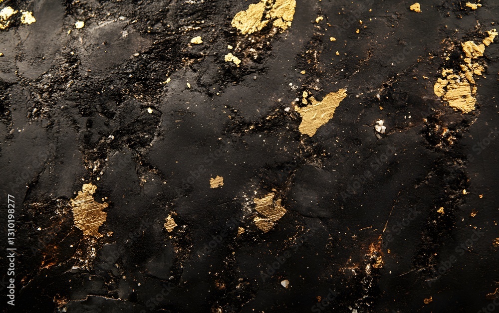 Poster a textured background featuring a blend of deep black with glimmers of gold leaf, perfect for adding